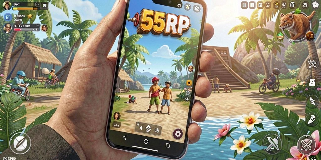 Screenshot utama 55RP menampilkan gameplay yang menyenangkan dan penuh warna.