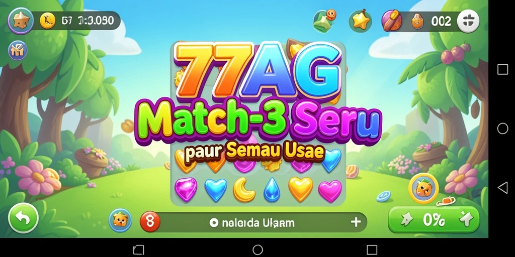 Screenshot gameplay 77AG menampilkan aksi Match-3 yang seru.