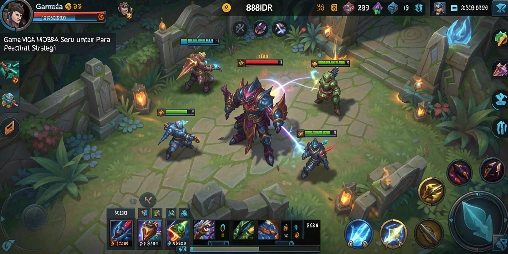 Gameplay seru 888IDR dengan pertarungan tajam di arena MOBA.