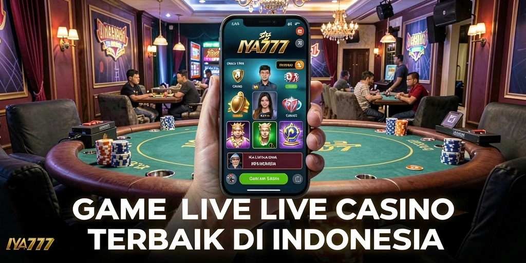 Screenshot utama IYA777 menunjukkan dealer profesional dalam permainan Live Casino.