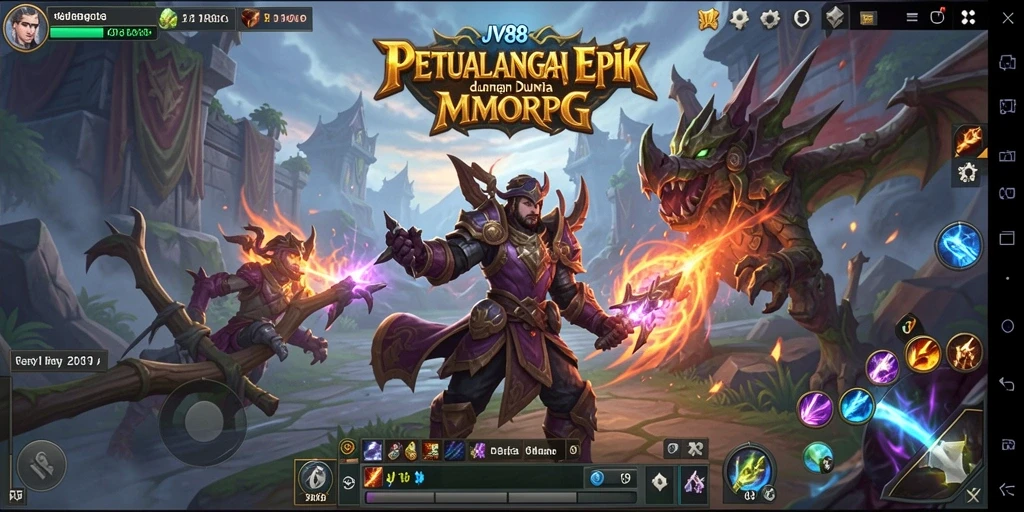 Screenshot gameplay JV88 menampilkan pertarungan epik di dunia MMORPG.
