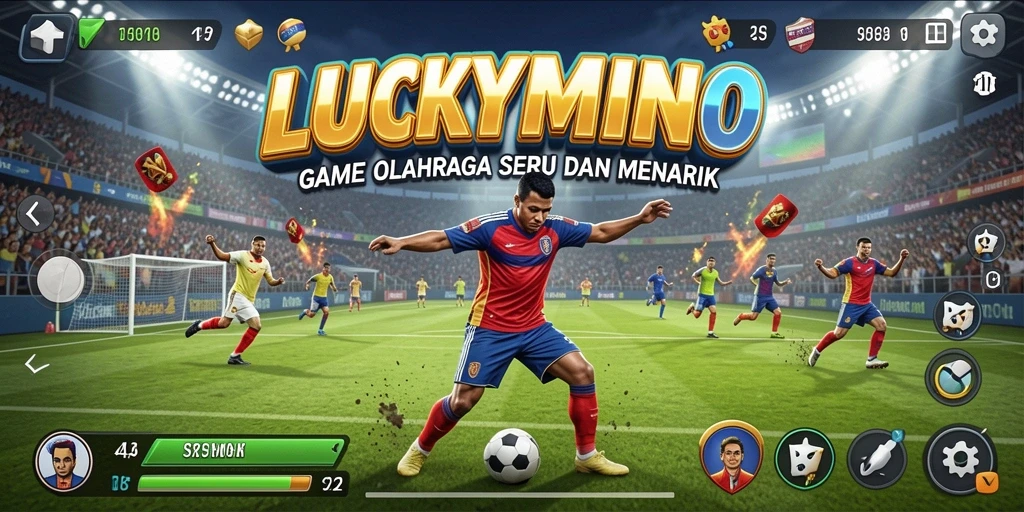Tangkapan layar gameplay <strong>LUCKYMINO</strong> menampilkan aksi olahraga yang kompetitif dan menyenangkan.