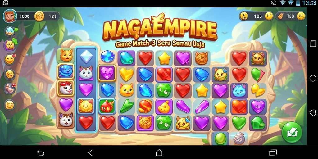 Gameplay menarik NAGAEMPIRE dengan tantangan Match-3 seru.