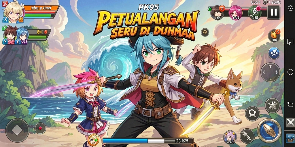 Tampilan gameplay seru dari PK95 dengan karakter anime menawan.