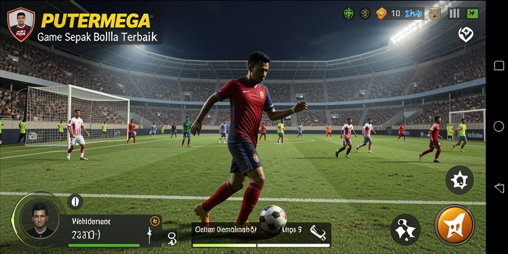 Tangkapan layar PuterMega menampilkan aksi penuh adrenalin di lapangan sepak bola.