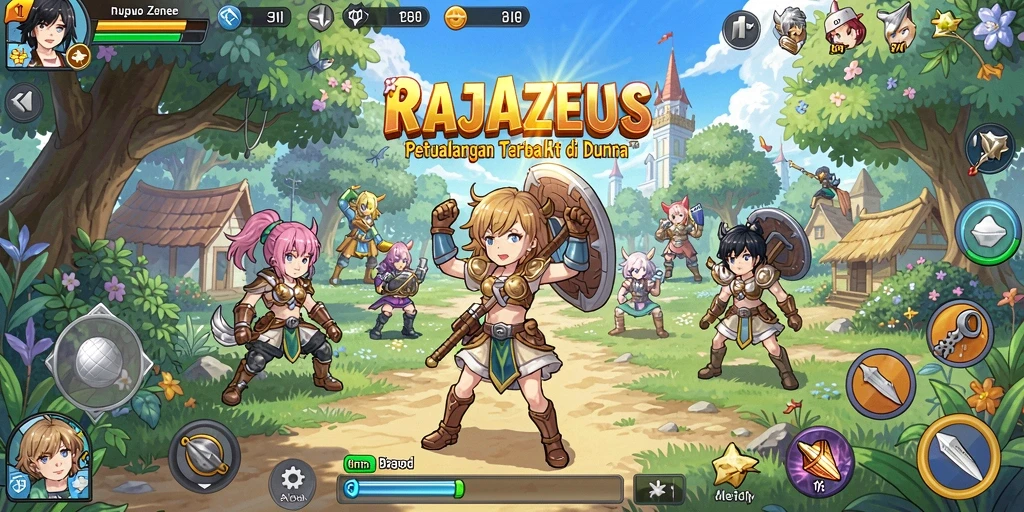 Tangkapan layar RAJAZEUS menampilkan pertarungan seru dengan karakter anime.