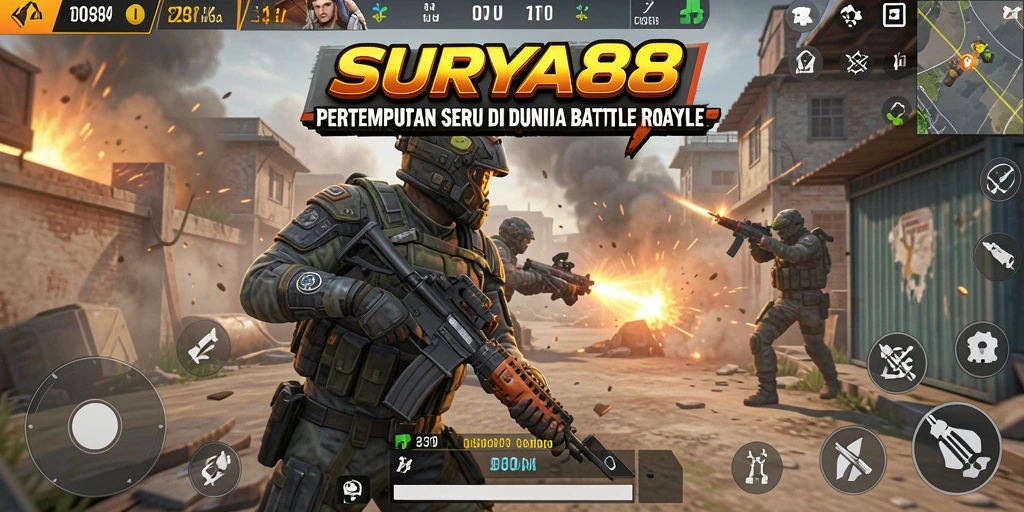 Tampilan seru dari gameplay SURYA88 dalam pertempuran Battle Royale.