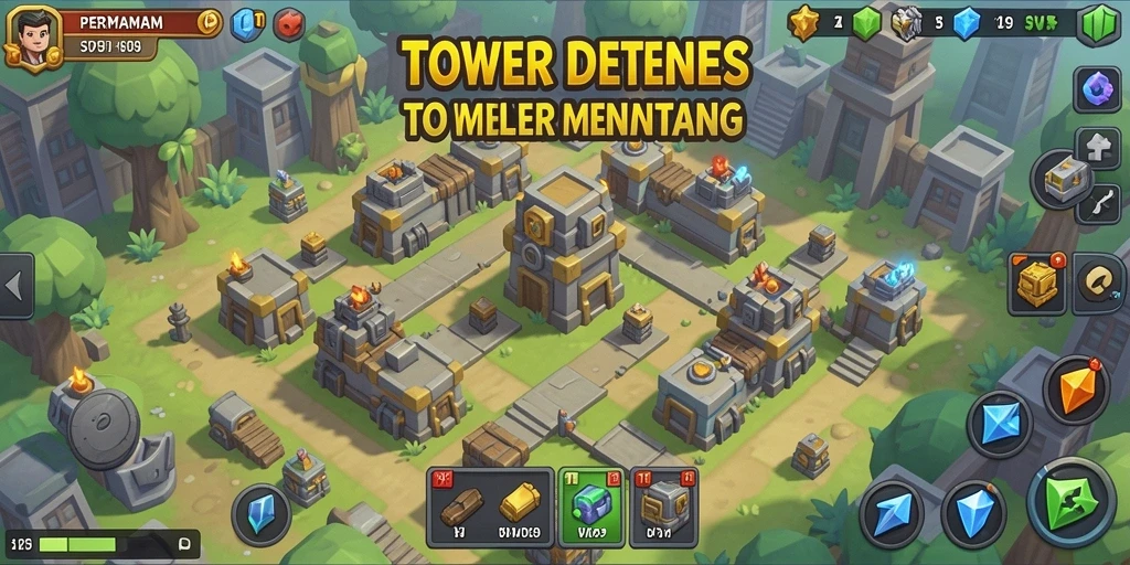 Screenshot gameplay SVIP9 menampilkan pertahanan menara yang epik.